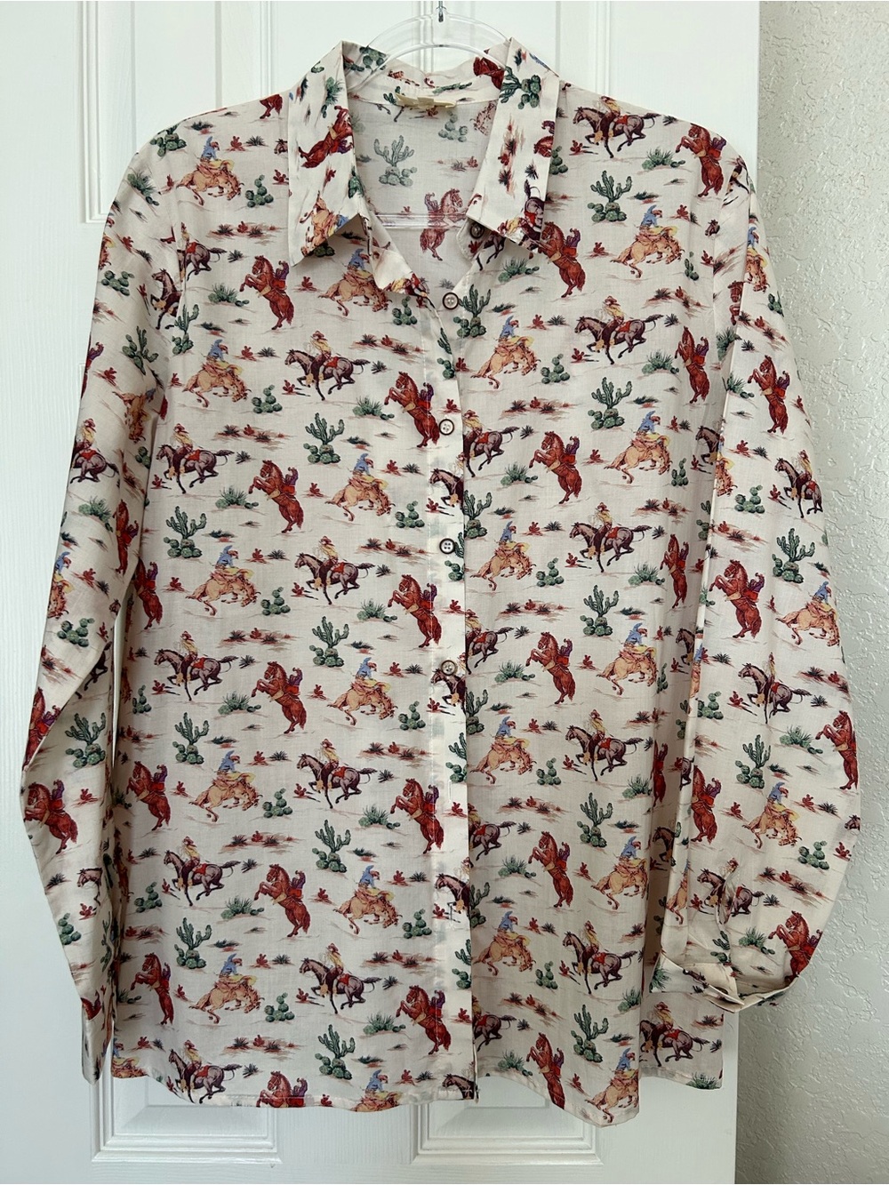 Beige Western-Print lightweight Button-Down Shirt